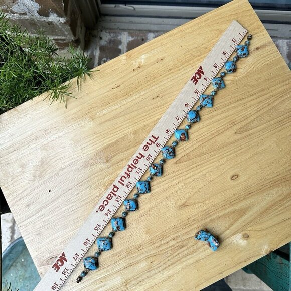 VTG‎ Venetian Turquoise Aventurine Murano Glass Bead Necklace + Earrings 18" - Picture 12 of 13